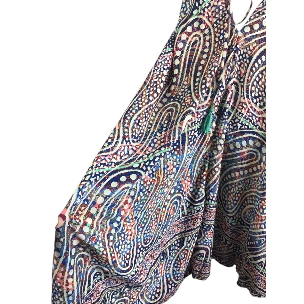 Bigg Bull Silk Boho Backless Halter Maxi Dress Green Blue Gold Metallic - Picture 4 of 13